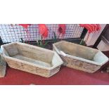 A pair of Gothic style reconstituted stone hexagonal troughs, H.30 W.89 D.33cm