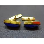 A pair of gilded white metal and lapis lazuli cufflinks, stamped 925