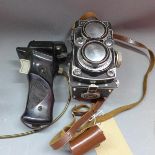 A vintage Rolleiflex Franke & Heidecke Synchro-compur camera, having a Carl Zeiss Planar 1:2.8 f=