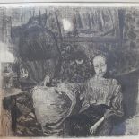 Kathe Kollwitz, A Young Couple in an Interior Setting, etching and aquatint, bears printers