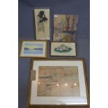 A 19th century maritime watercolour, a maritime oil on board, a watercolour of shells, a 19th