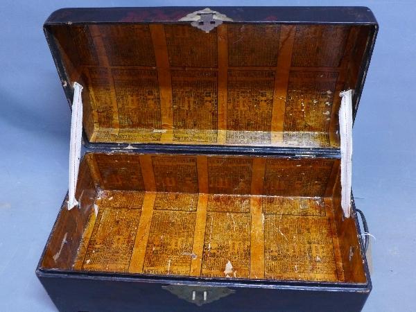 A mid 20th century Japanese lacquered table top casket, with dome top, H.27 W.61 D.34cm - Image 3 of 3