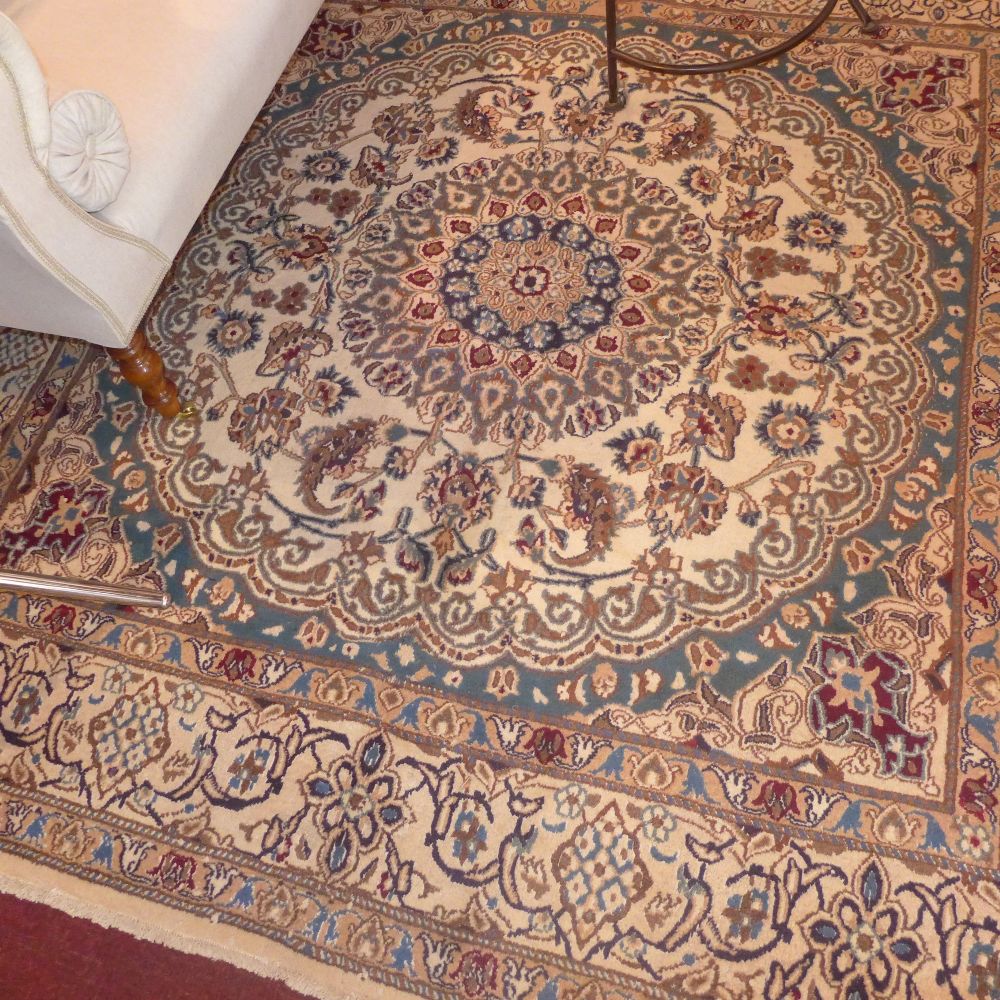 An extremely fine Central Persian part silk Nain rug, 207cm x 194cm, central geometric medallion