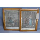 A pair of 18th century cries of London hand coloured engravings, set in maple frames, 41x30cm