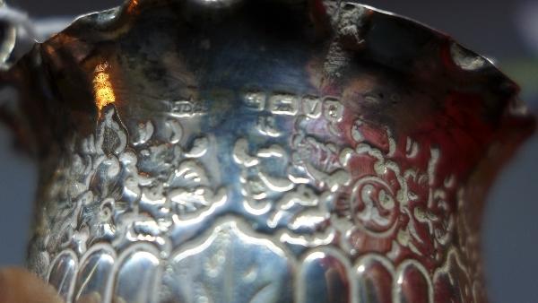 A Victorian silver bowl and matching milk jug, having gadrooned decoration and embossed with - Image 2 of 2