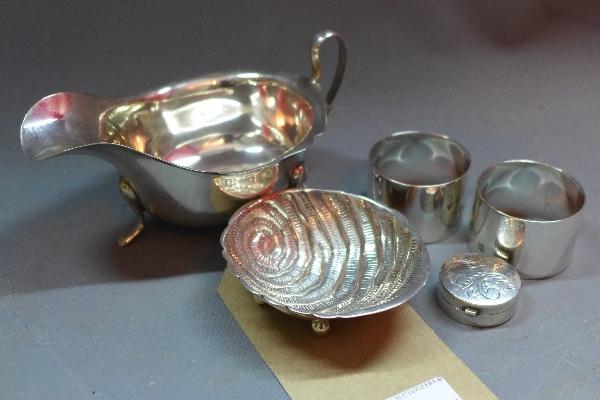 A miscellaneous collection of silver to include, a gravy boat, danish silver chamber stick by - Image 2 of 2