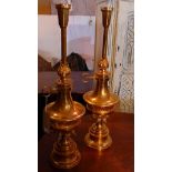 A pair of 18th century style gilded metal table lamps, H.77cm