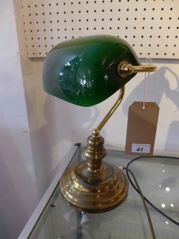 A late 20th century brass bankers lamp