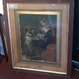 A large framed and glazed 19th century print, girl and dog, H.92 W.78cm