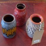 A collection of 3 West German Art Pottery vases, tallest 16cm