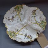 A 19th century hand painted three section vegetable serving dish, W.30cm