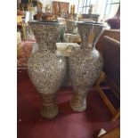 A pair of Indonesian handcrafted Praya mosaic floor standing vases, H.100cm