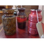 A collection of 3 West German Art Pottery vases, tallest 19cm