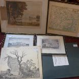 Three 19th century engravings of Wanstead, together with a reproduction 16th century map of Essex,