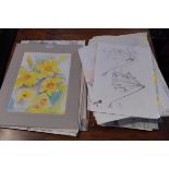 A large collection of unframed watercolours