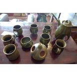 Art Pottery - A Holkham coffee set, 3 other mugs and an Alvingham incense burner