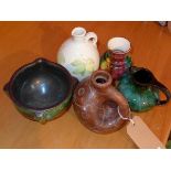 Four pieces of Art pottery and an Art pottery mixing bowl, H.16cm