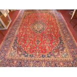 A fine Central Persian Kashan carpet, 360cm x 240cm, central double pendent medallion with repeating