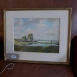 A mid 20th century oil on board lakescape, framed and glazed, signed Thomas H.46cm W.56cm