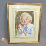 Reginald Mills, Girl with her Dog, watercolour, 33 x 24cm