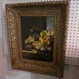 Early 20th century school, Still life of fruit and a bird's nest, oil on panel, in gilt frame, 39