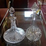 A cut glass ships decanter and another, tallest 33cm