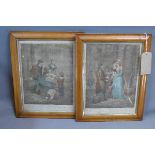 A pair of 18th century cries of London hand coloured engravings, set in maple frames, 41 x 30cm