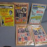 A collection of five theatre and variety show posters for The London Palladium and London