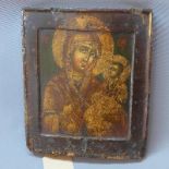 A Russian icon depicting the Mother of God with Christ, tempera on wooden panel, 30 x 25cm