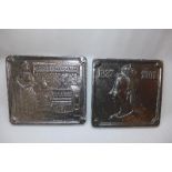 Two Victorian style cast iron plaques