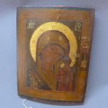 A Russian icon of the Mother of God of Kazan, depicting Mary bust-length with the Christ Child to
