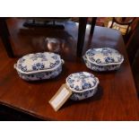 A set of three Cauldron blue and white ceramic tureens