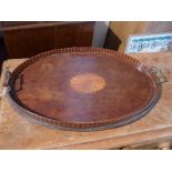 A Georgian mahogany oval serving tray, with marquetry inlay, 60x39cm