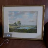 A mid 20th century oil on board lakescape, framed and glazed, signed Thomas H.46cm W.56cm
