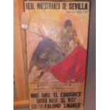 A bull fighting poster, 'Real Maestranza de Sevilla', flush mounted to board, 91 x 48cm