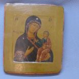 A Russian icon depicting The Mother of God and Christ, tempera on wooden panel, 30 x 26cm