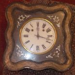 A 19th century French mother of pearl inlaid wall clock, the white dial with Roman numerals, with
