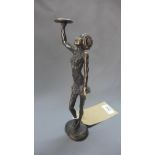 A 20th century Continental bronze study of a waitress, monogrammed to base