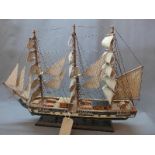 A scratch built model of a the USS Constitution, H.59 W.81 D.16cm