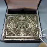 A silver filigree card case, stamped 800