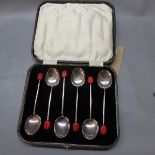 A boxed set of silver coffee bean spoons, Birmingham 1932