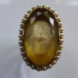 A Ladies 14k yellow gold Citrine and seed pearl dress ring, marked PH, size M