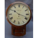 A Victorian mahogany drop dial wall clock, the 12" dial with Roman numerals and signed Crump Ryde,