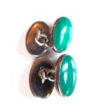 A pair of Gentlemen's silver cufflinks, each inset with oval cut Malachite, marked 925