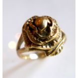 A 9ct yellow gold rose design ring, stamped 375, size P 1/2