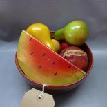 Vintage wooden fruit in fruit bowl