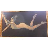 A 20th century Taiwanese oil on board, depicting a nude female being clawed away by unknown beast,
