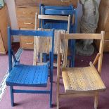 A set of eight folding beech wood chairs