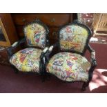 Two contemporary children's fauteuils, the upholstery with comic book design, H.72cm (2)