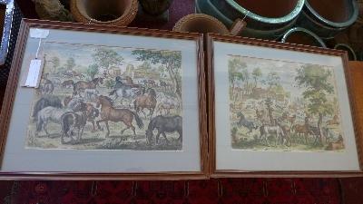 WITHDRAWN. A pair of 19th century French coloured engraving of horses, 39 x 52cm